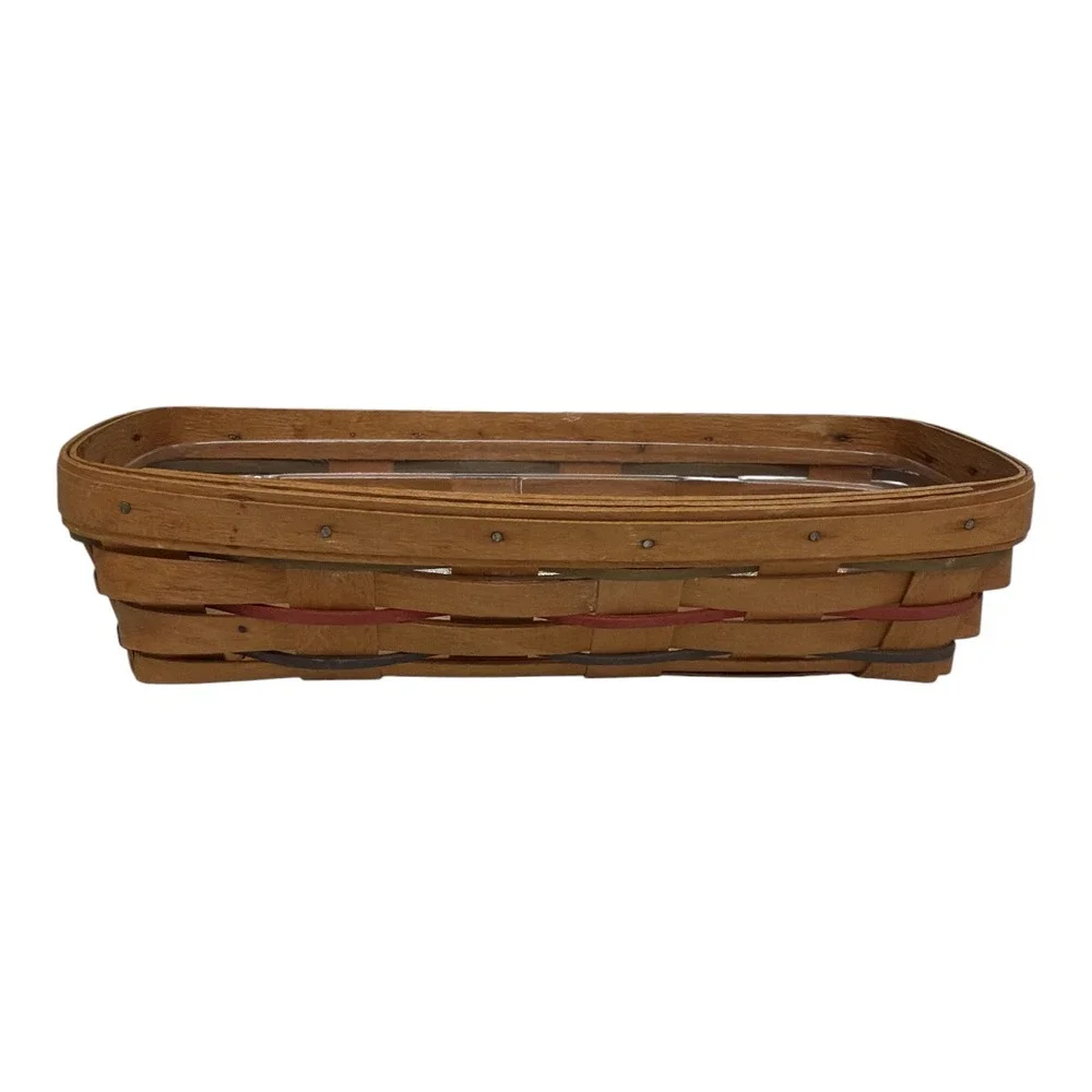 Longaberger Bread Cracker Basket Woven Wooden Long Rectangle 1992 Signed Insert